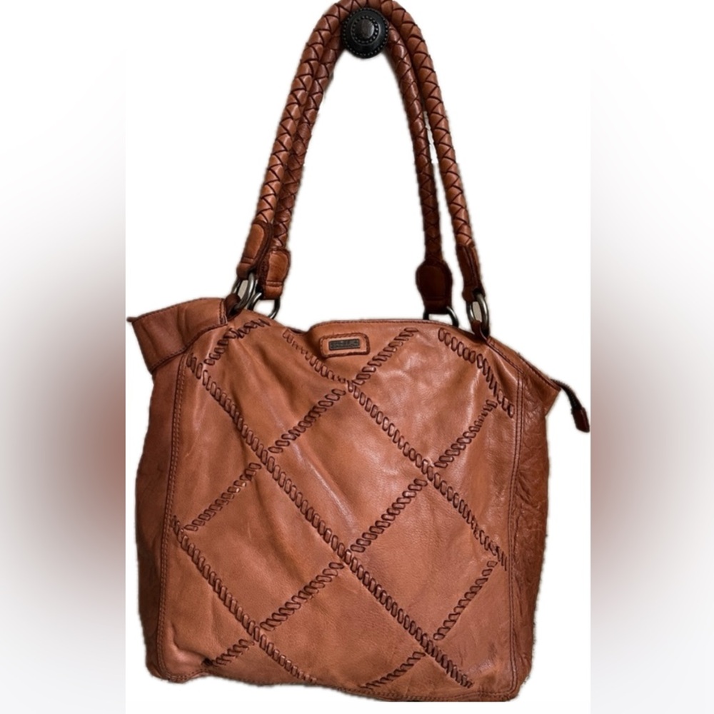 Spikes and Sparrow Brandi Weaved Luxury Buffalo Leather Shoulder Tote Brown Bag